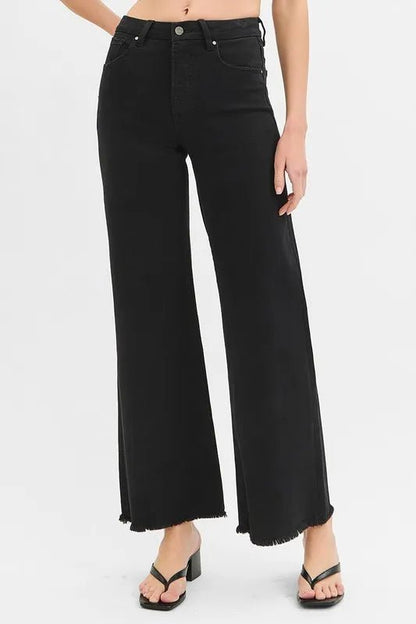 RISEN Full Size Tummy Control High Rise Wide Jeans Plus Size - Love Salve 