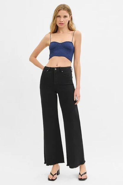 RISEN Full Size Tummy Control High Rise Wide Jeans Plus Size - Love Salve 