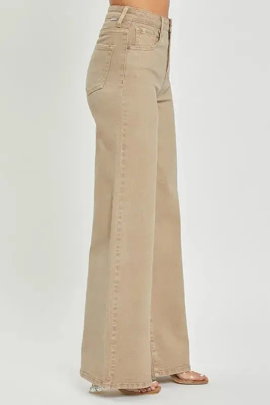 RISEN Full Size Tummy Control High Rise Wide Leg Jeans Plus Size - Love Salve 