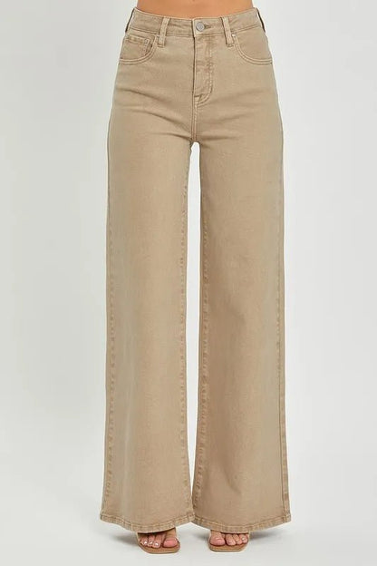 RISEN Full Size Tummy Control High Rise Wide Leg Jeans Plus Size - Love Salve 