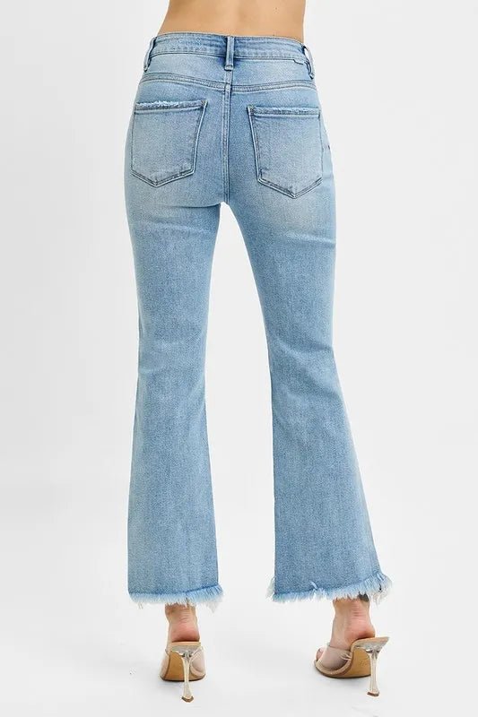 RISEN High Rise Crop Bootcut Fray Hem Jeans for Women - Love Salve 