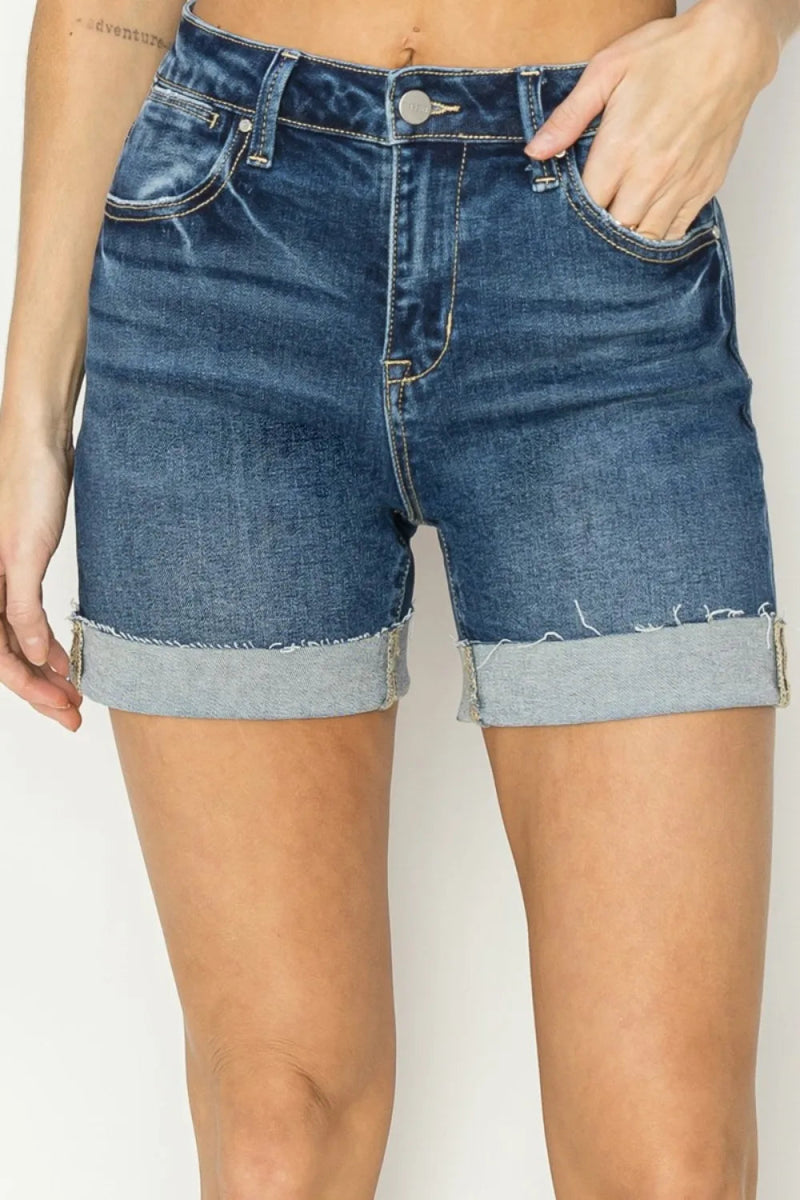 RISEN High Rise Cuffed Denim Shorts for Trendy Summer Style - Love Salve 