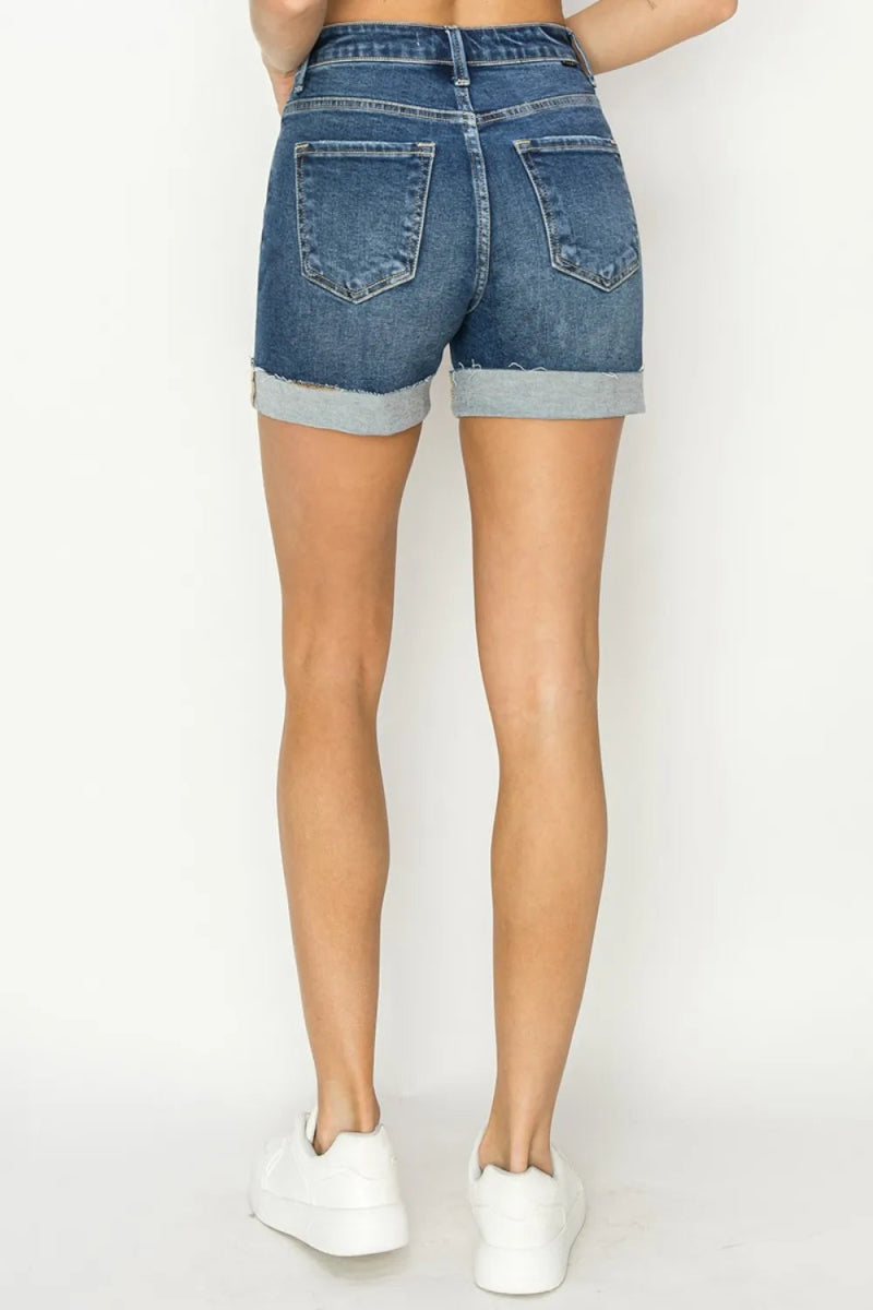 RISEN High Rise Cuffed Denim Shorts for Trendy Summer Style - Love Salve 