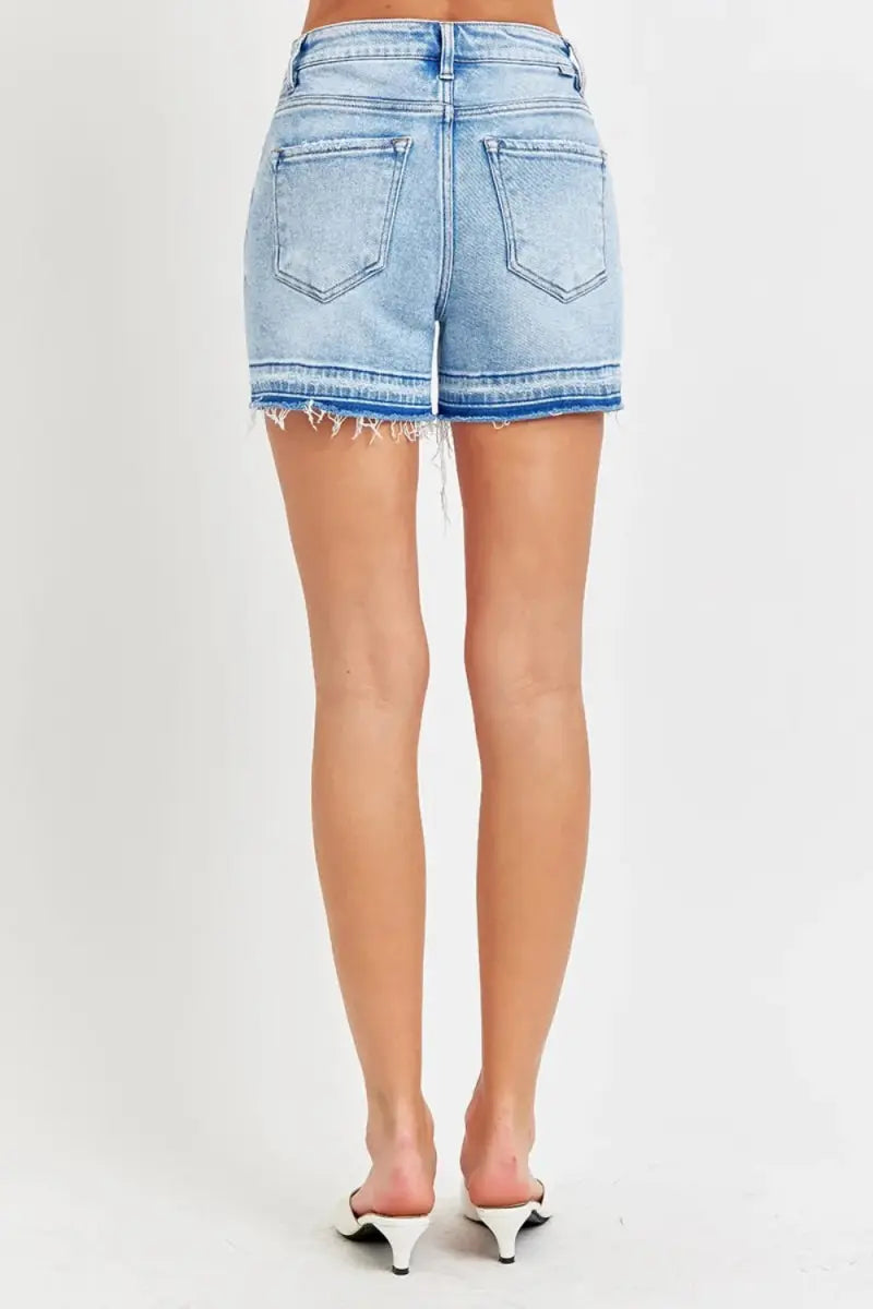 RISEN High Rise Distressed Hem Denim Shorts for Women - Love Salve 