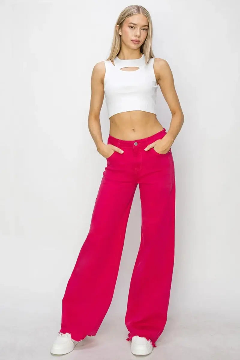 RISEN High Rise Wide Leg Jeans for Trendy Casual Style - Love Salve 