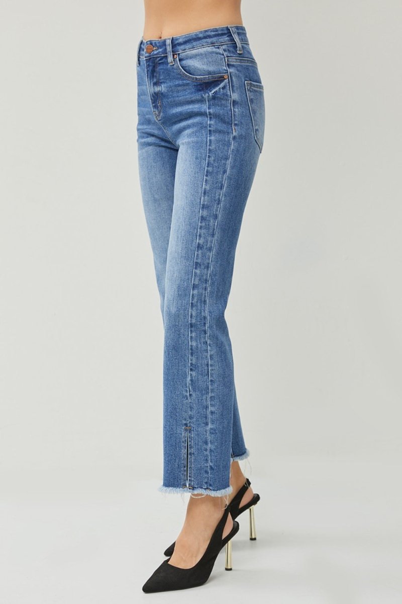 RISEN High Waist Raw Hem Slit Straight Jeans for Women - Love Salve 