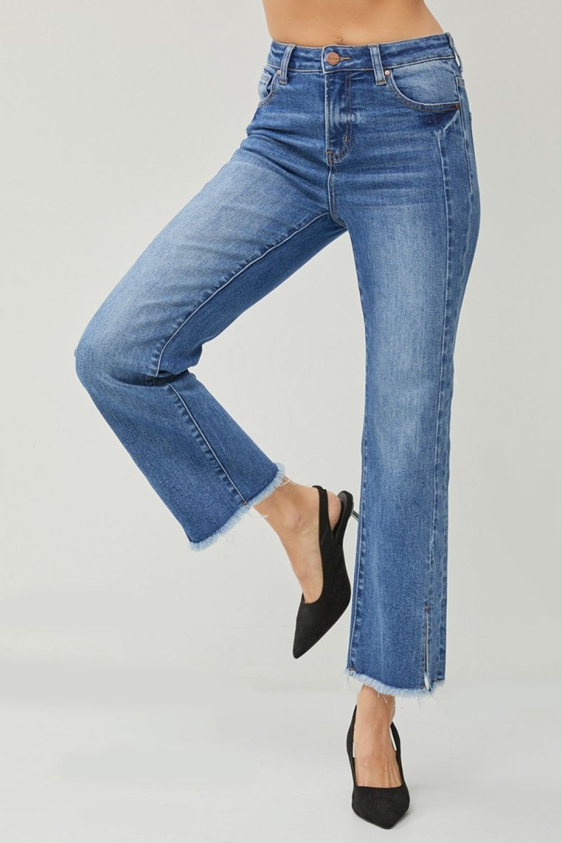 RISEN High Waist Raw Hem Slit Straight Jeans for Women - Love Salve 
