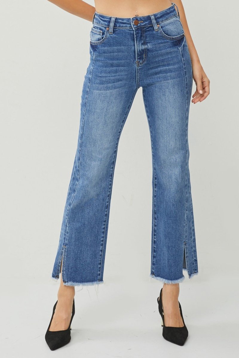 RISEN High Waist Raw Hem Slit Straight Jeans for Women - Love Salve 