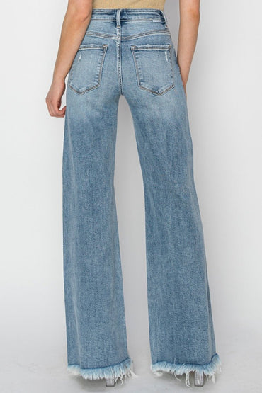 RISEN Mid Rise Button Fly Wide Leg Jeans for Women - Love Salve 