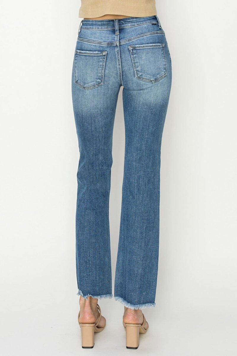 RISEN Mid-Rise Frayed Hem Bootcut Jeans for Women - Love Salve 