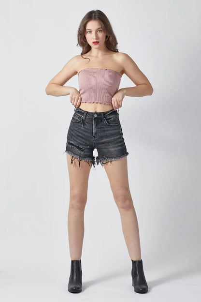RISEN Raw Hem Denim Shorts with Pockets for Women - Love Salve 