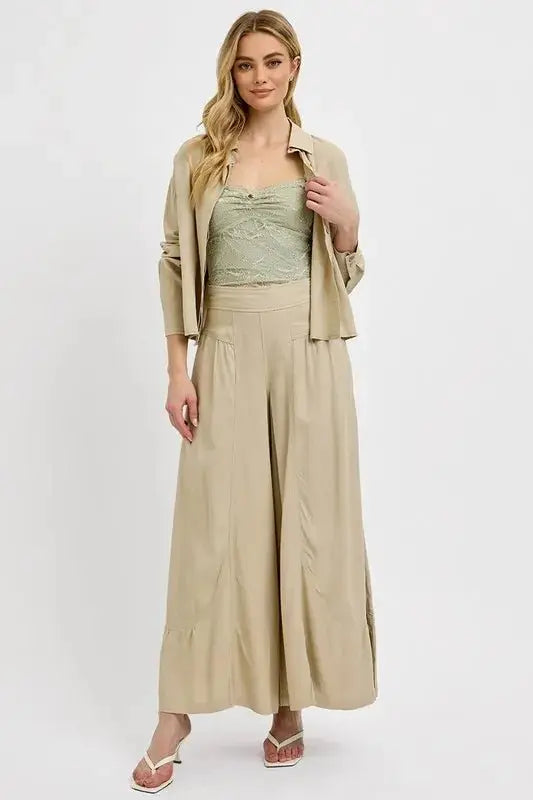 RISEN Shirring Detail Wide Leg Pants for Effortless Style - Love Salve 