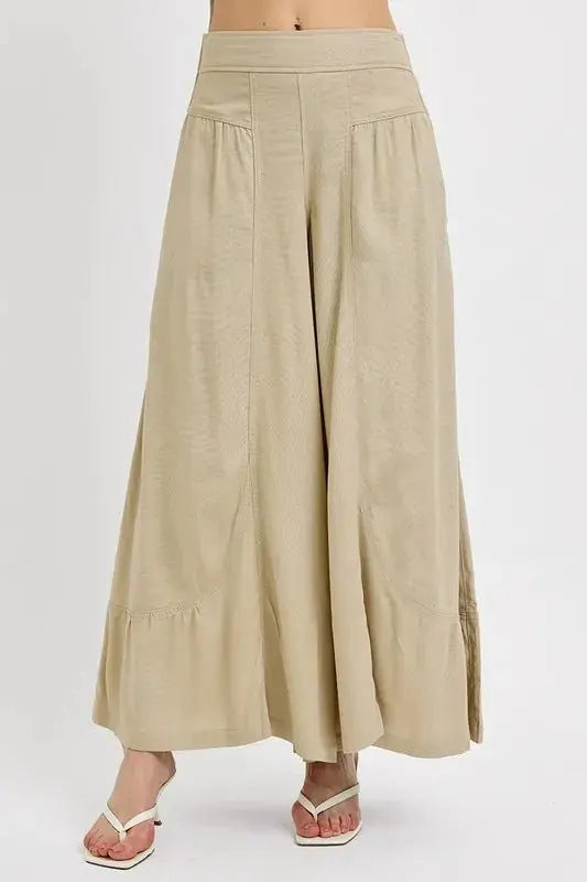 RISEN Shirring Detail Wide Leg Pants for Effortless Style - Love Salve 