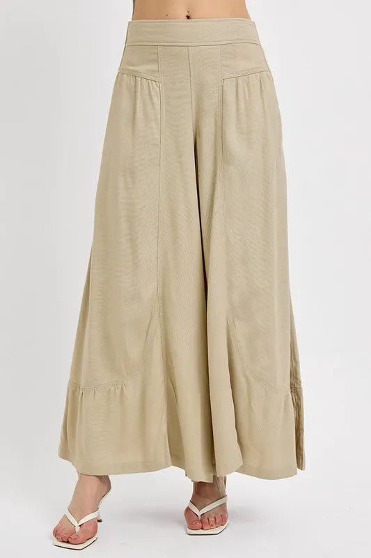 RISEN Shirring Detail Wide Leg Pants for Effortless Style - Love Salve 