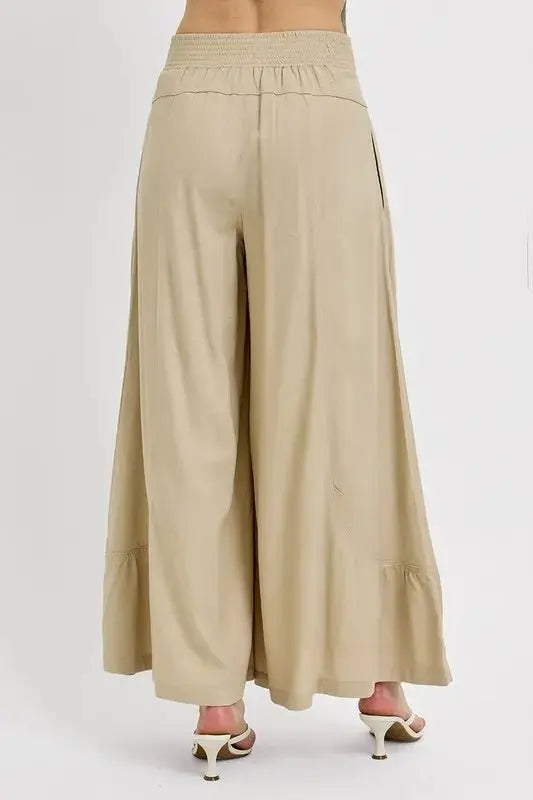 RISEN Shirring Detail Wide Leg Pants for Effortless Style - Love Salve 