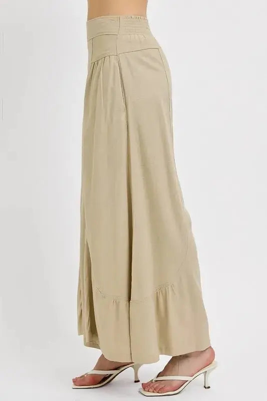 RISEN Shirring Detail Wide Leg Pants for Effortless Style - Love Salve 