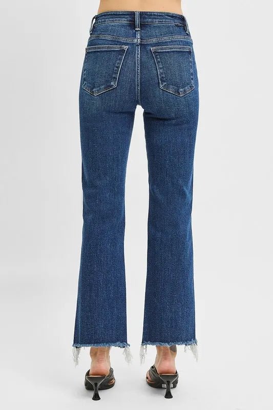 RISEN Tummy Control High Rise Crop Straight Raw Hem Jeans - Love Salve 