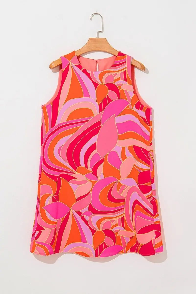 Rose Abstract Floral Print Sleeveless Shift Mini Dress - Love Salve 