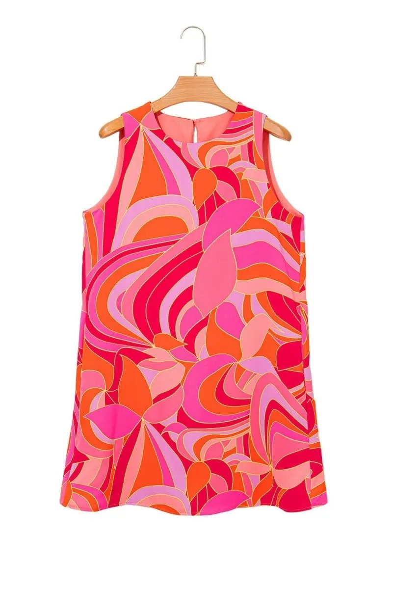 Rose Abstract Floral Print Sleeveless Shift Mini Dress - Love Salve 