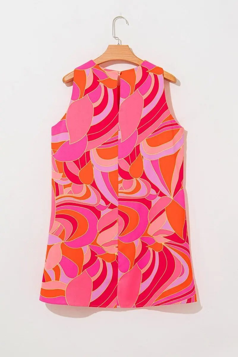 Rose Abstract Floral Print Sleeveless Shift Mini Dress - Love Salve 