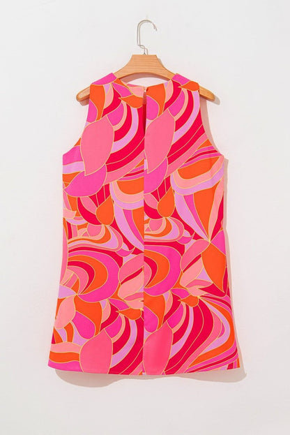 Rose Abstract Floral Print Sleeveless Shift Mini Dress - Love Salve 