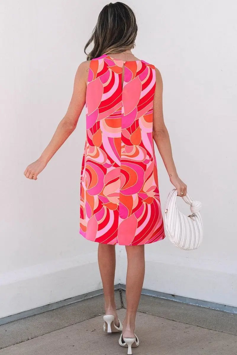 Rose Abstract Floral Print Sleeveless Shift Mini Dress - Love Salve 