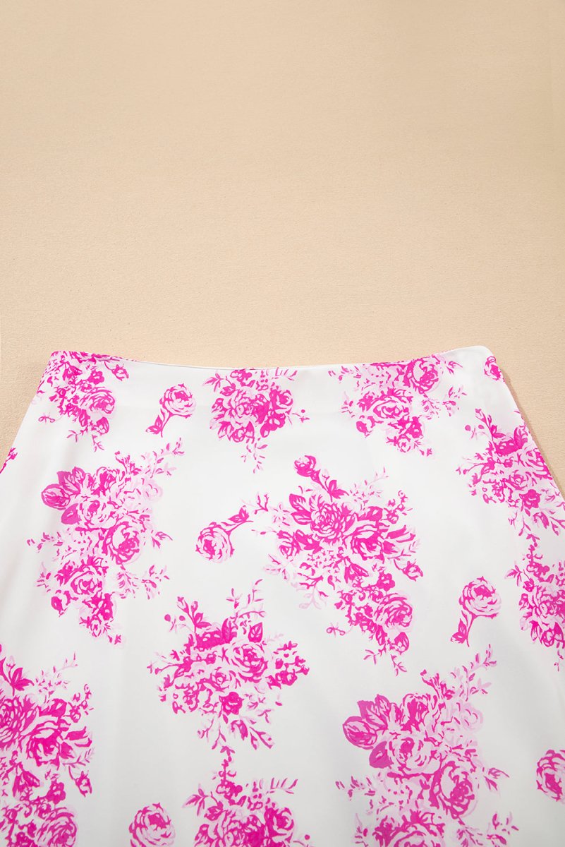 Rose Boho Floral High Waist Ruffle Split Maxi Skirt for Women - Love Salve