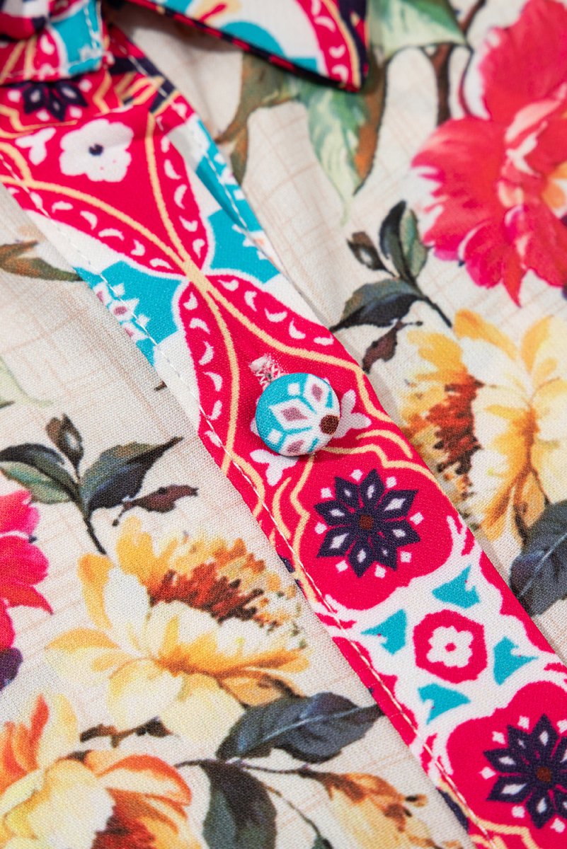 Rose Floral Mixed Pattern Ruffle Flutter Sleeve Dress - Love Salve 