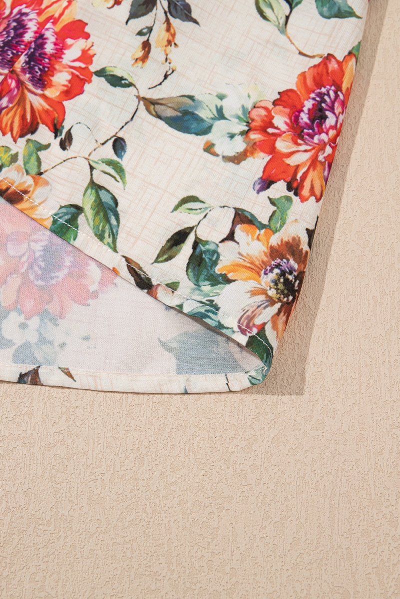 Rose Floral Mixed Pattern Ruffle Flutter Sleeve Dress - Love Salve 