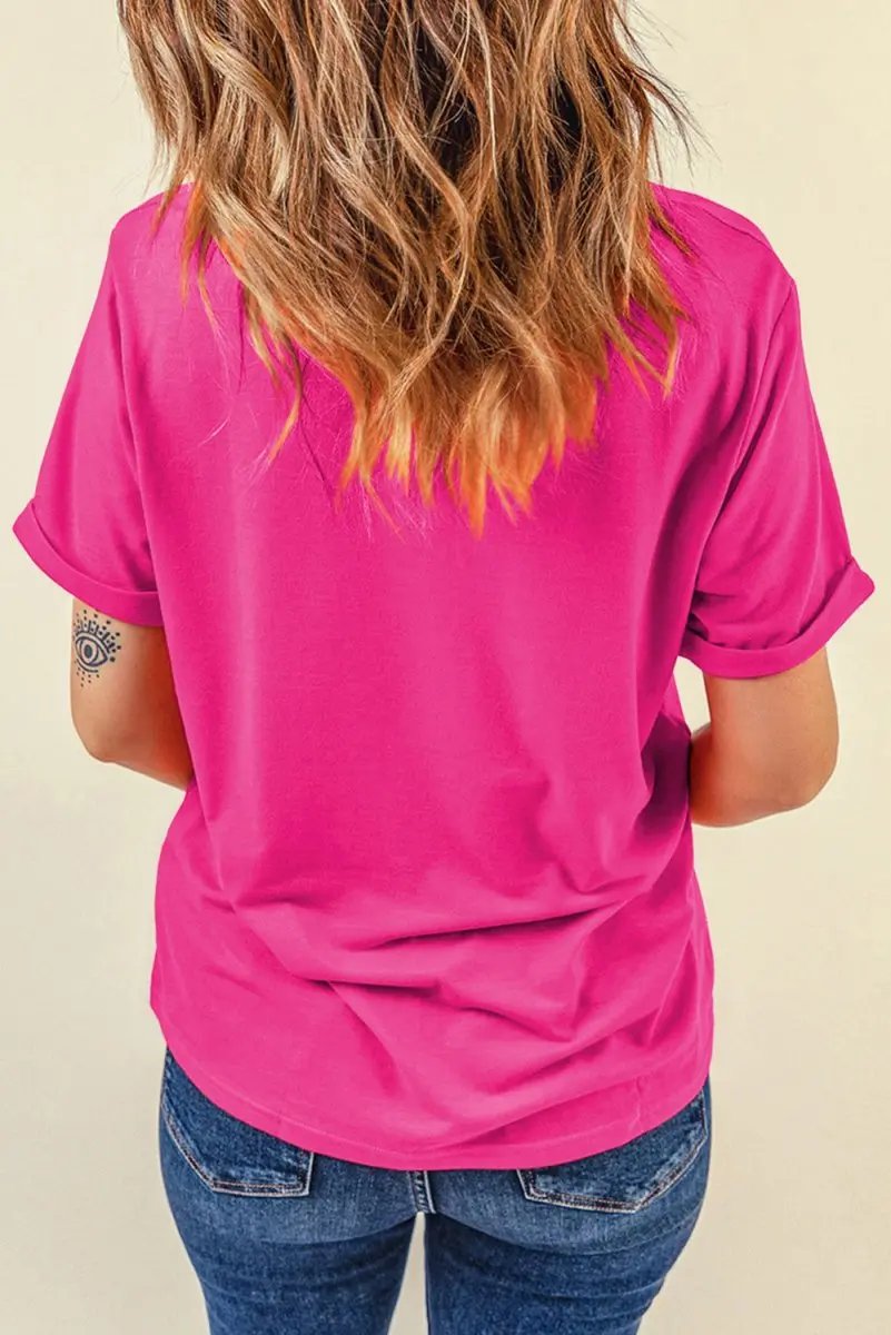 Rose Red Easter Eggs Patched Crew Neck Graphic Tee for Spring - Love Salve 