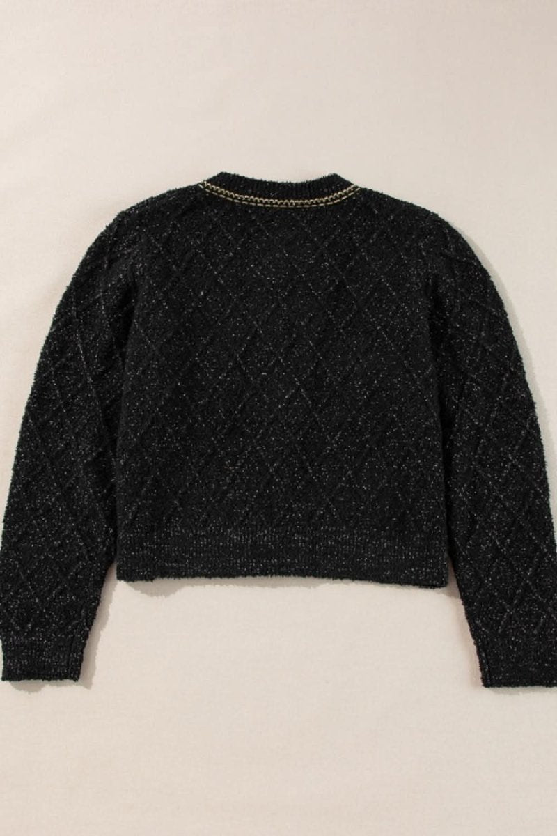 Round Neck Button Up Long Sleeve Cardigan - Love Salve 