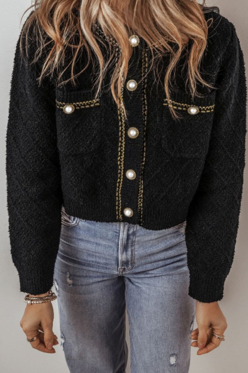 Round Neck Button Up Long Sleeve Cardigan - Love Salve 