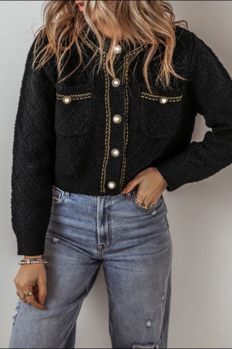 Round Neck Button Up Long Sleeve Cardigan - Love Salve 