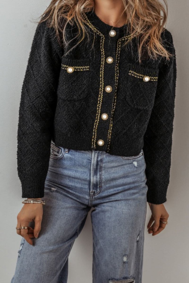 Round Neck Button Up Long Sleeve Cardigan - Love Salve 