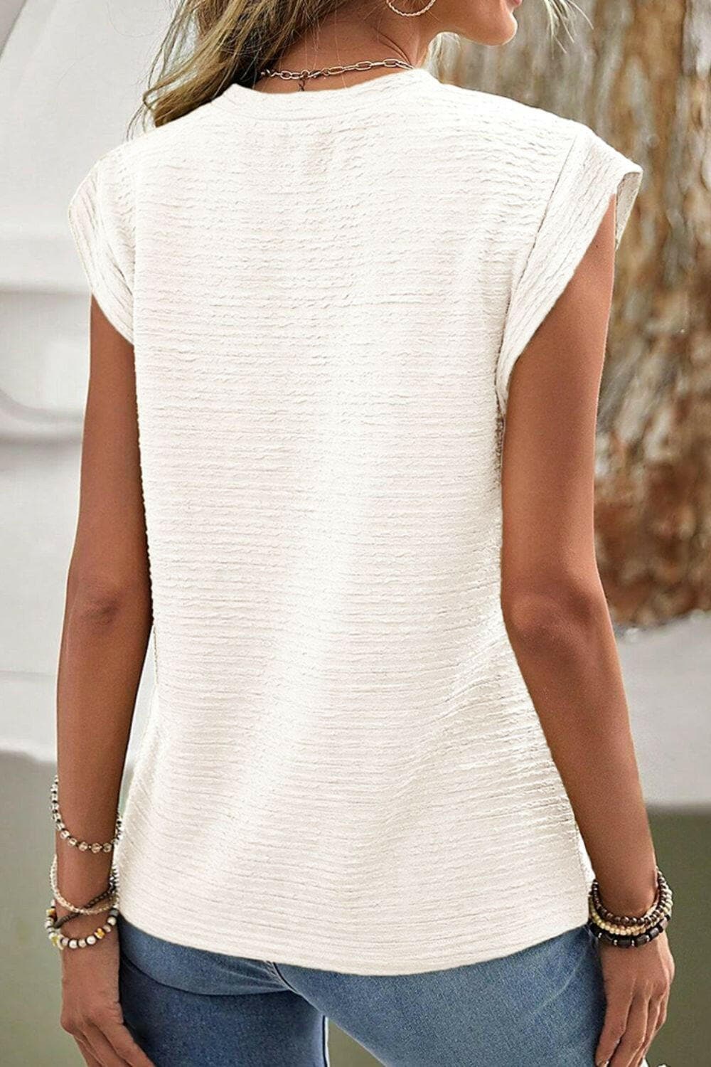 Round Neck Cap Sleeve Blouse - Love Salve