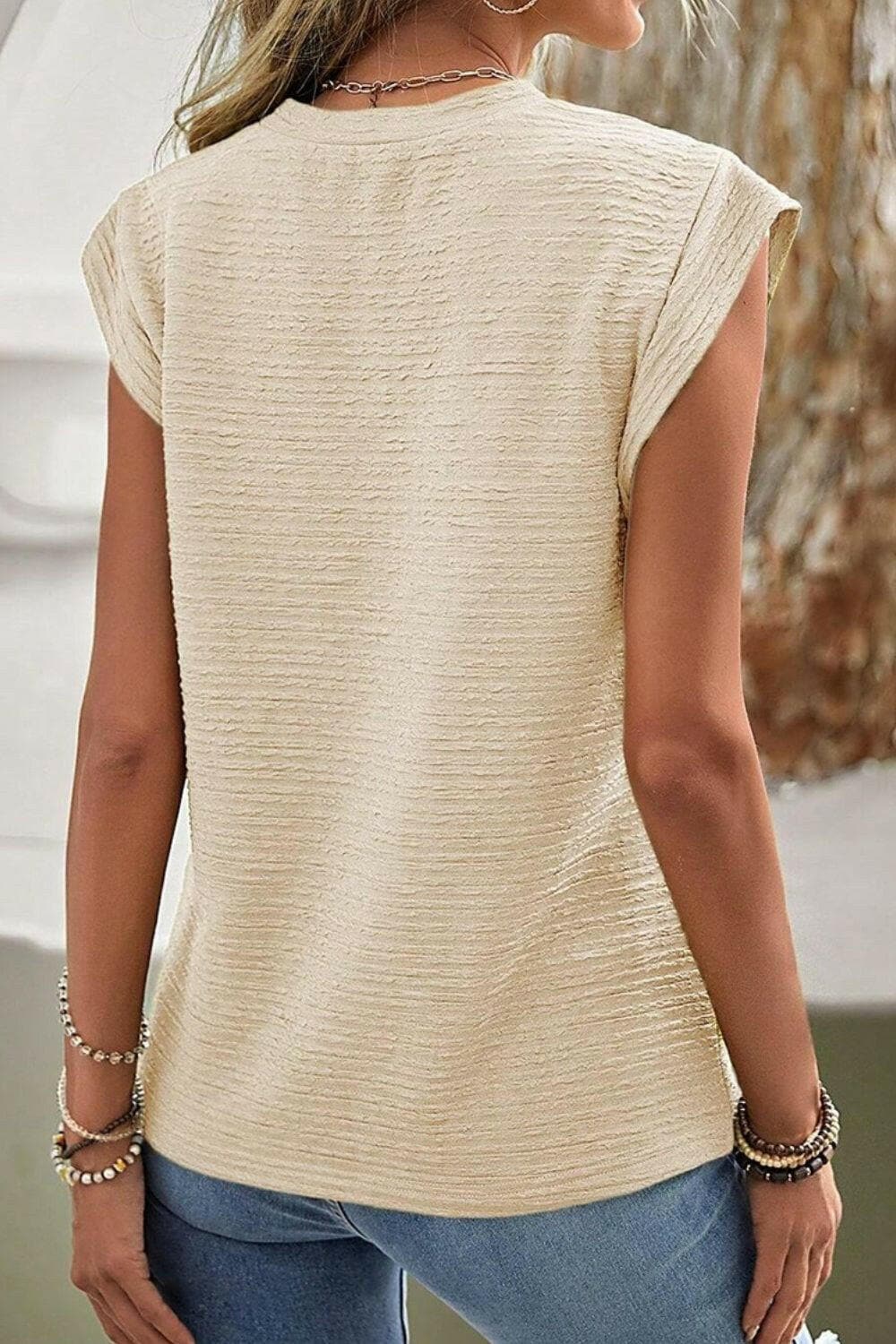 Round Neck Cap Sleeve Blouse - Love Salve