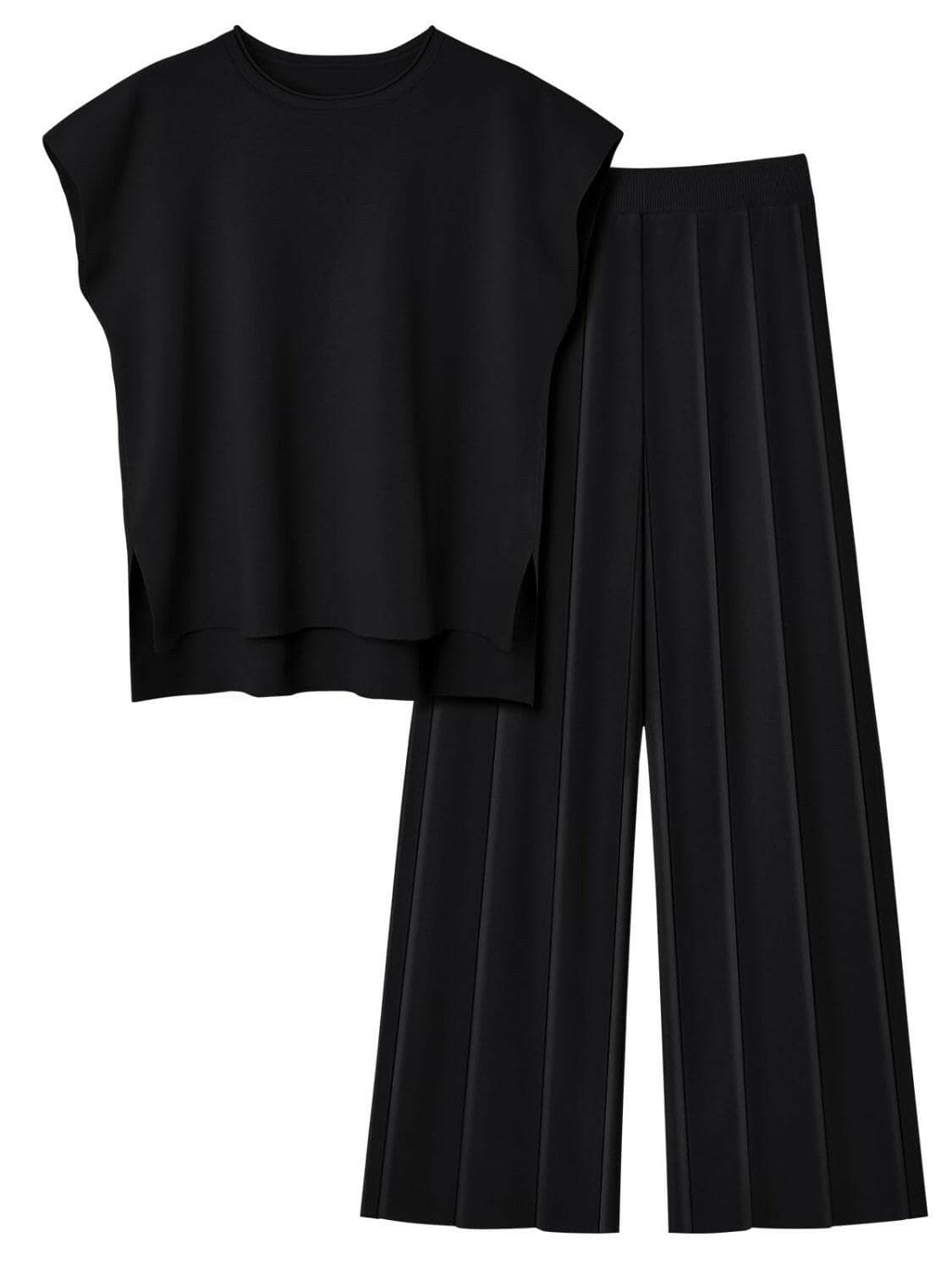 Round Neck Cap Sleeve Top and Pants Knit Set - Love Salve