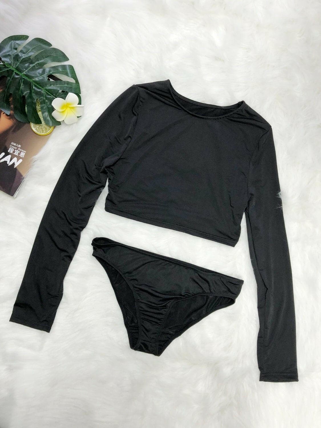 Round Neck Long Sleeve Top and Brief Swim Set - Love Salve