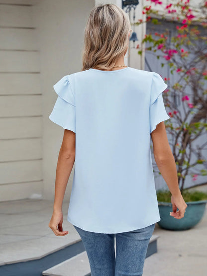 Round Neck Ruffled Layered Sleeve Blouse - Love Salve