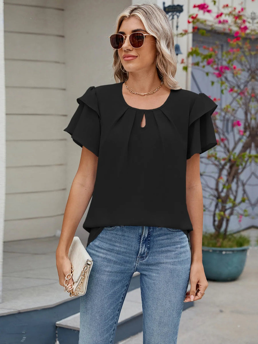 Round Neck Ruffled Layered Sleeve Blouse - Love Salve