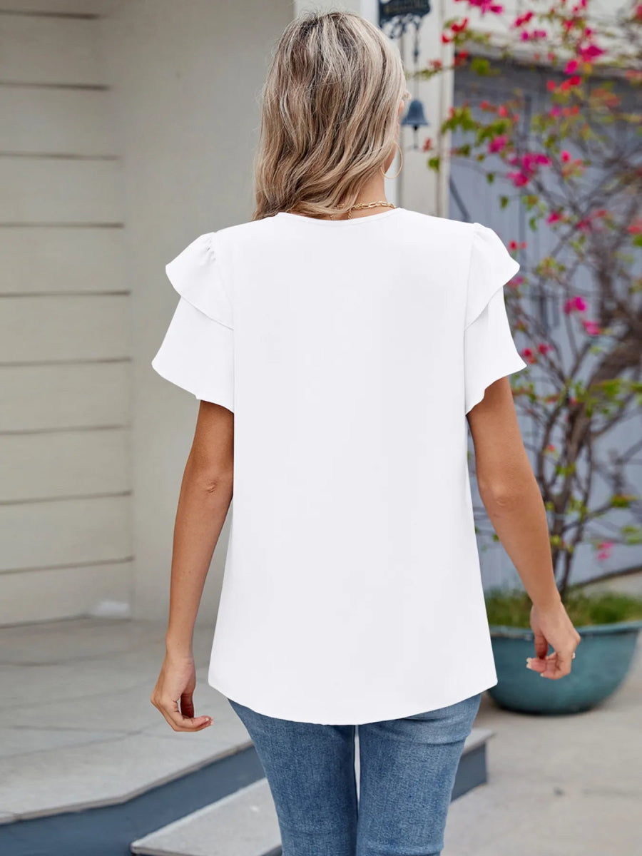 Round Neck Ruffled Layered Sleeve Blouse - Love Salve