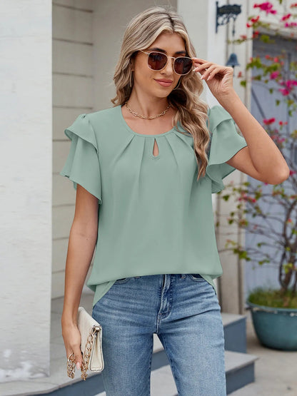 Round Neck Ruffled Layered Sleeve Blouse - Love Salve