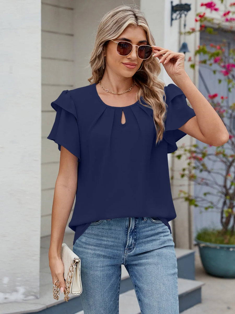 Round Neck Ruffled Layered Sleeve Blouse - Love Salve