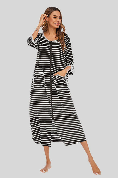 Round Neck Three-Quarter Sleeve Midi Night Dress - Love Salve