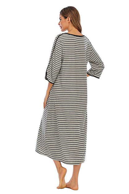 Round Neck Three-Quarter Sleeve Midi Night Dress - Love Salve