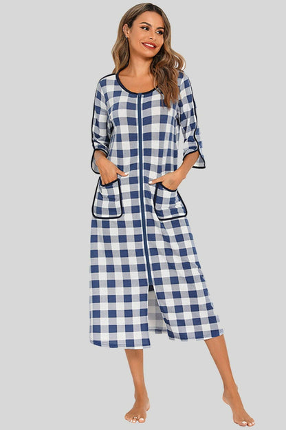 Round Neck Three-Quarter Sleeve Midi Night Dress - Love Salve