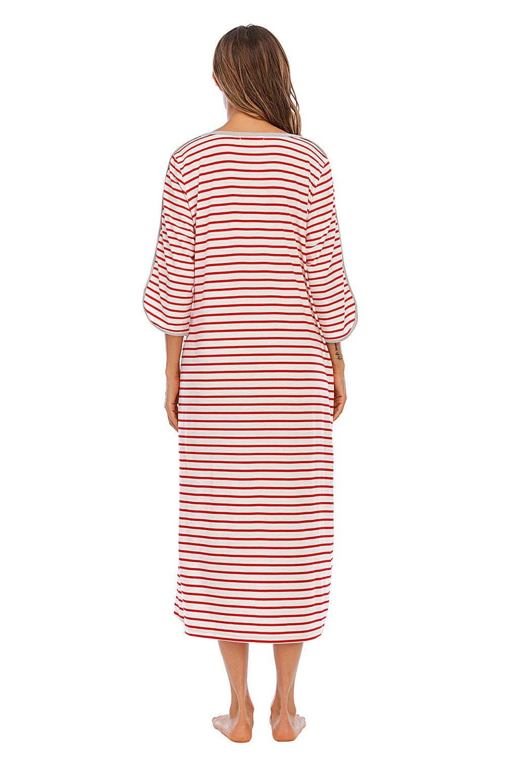 Round Neck Three-Quarter Sleeve Midi Night Dress - Love Salve