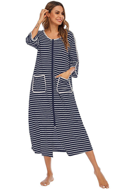 Round Neck Three-Quarter Sleeve Midi Night Dress - Love Salve