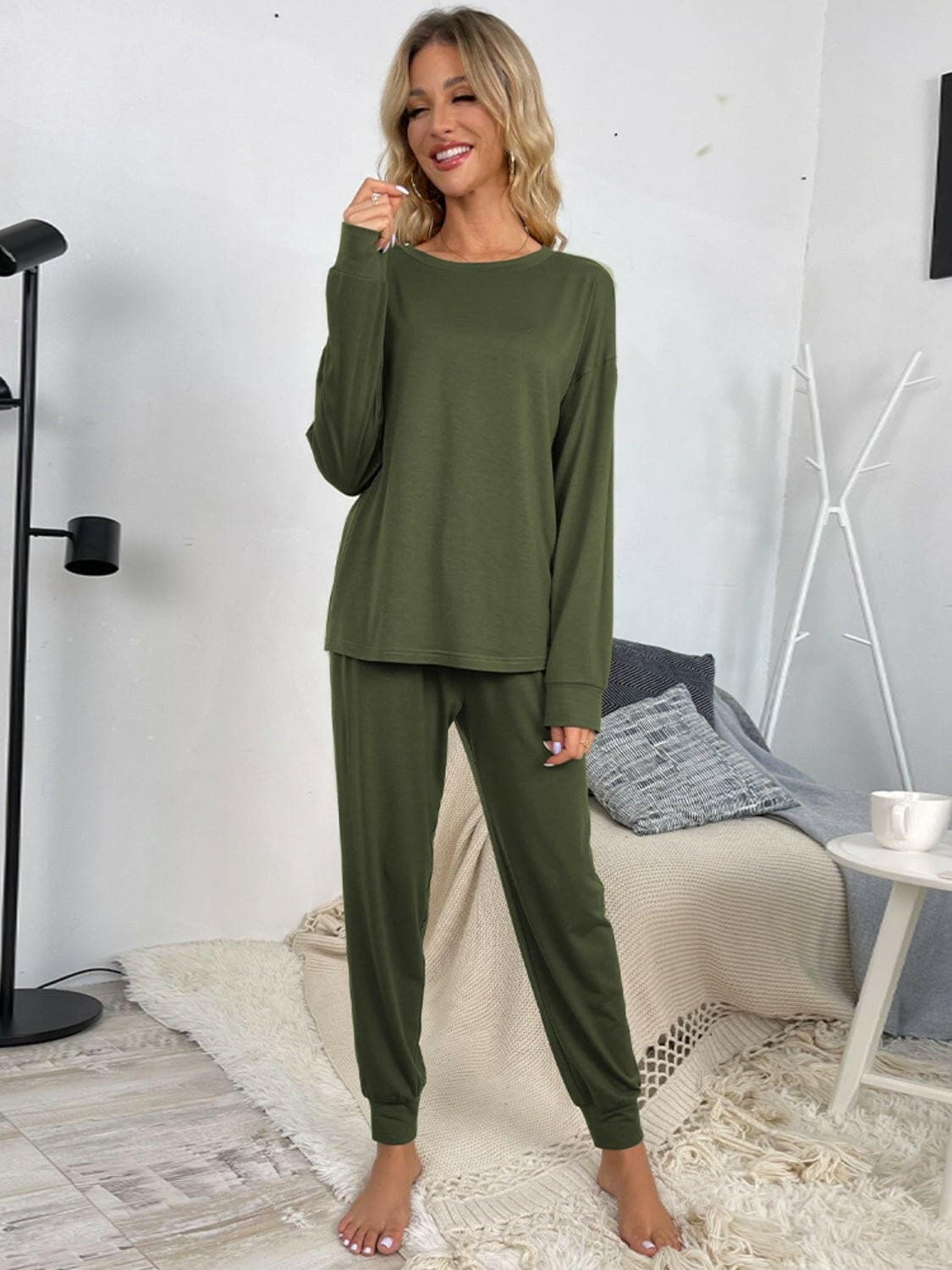 Lounge in Style: Round Neck Top and Drawstring Pants SetIndulge in Comfort and Style
 Upgrade your loungewear game with our Lounge in Style Set, featuring a chic Round Neck Top and ultra-comfortable Drawstring Pants. WhetLove Salve Round Neck Toplounge