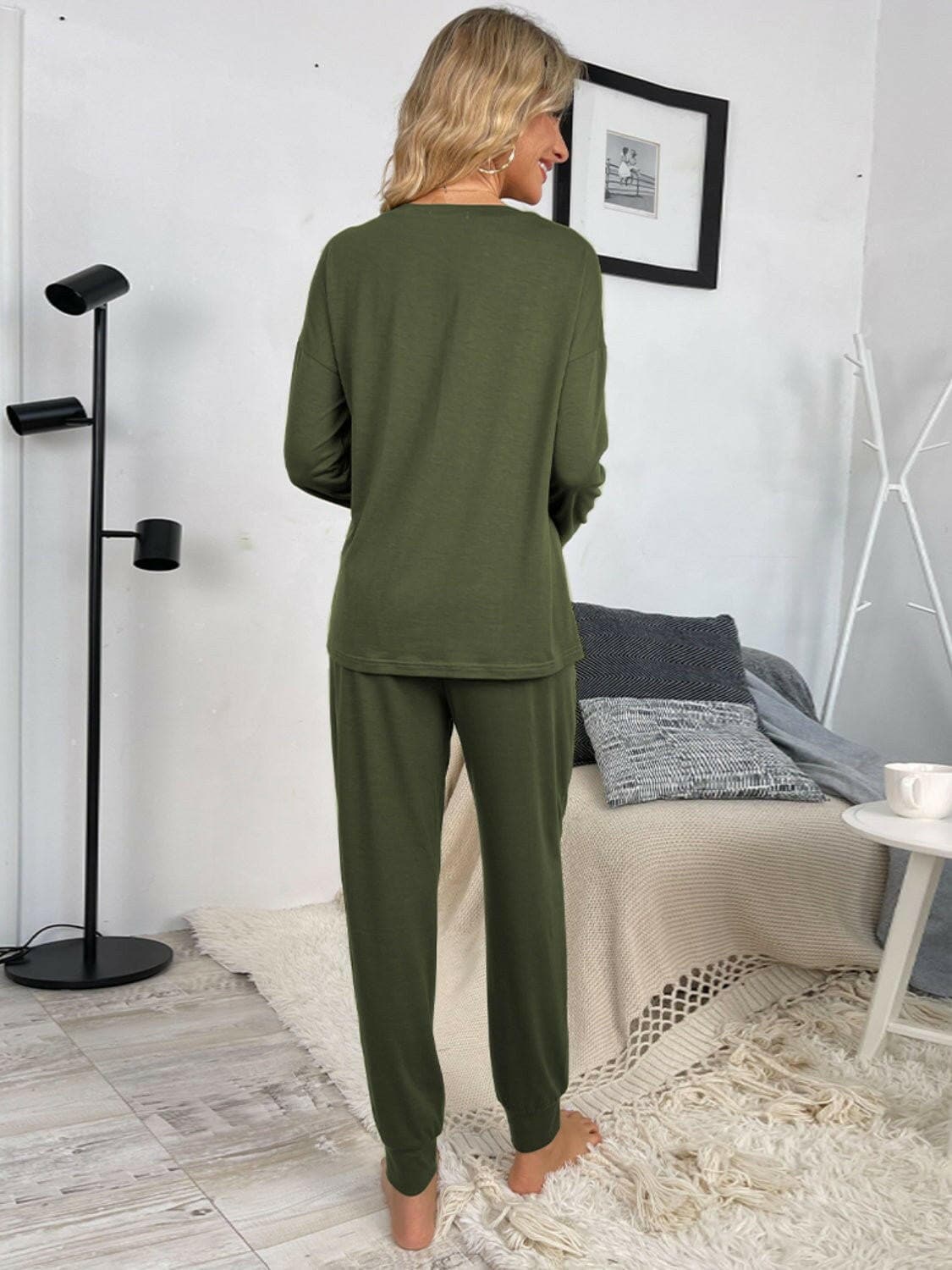 Lounge in Style: Round Neck Top and Drawstring Pants SetIndulge in Comfort and Style
 Upgrade your loungewear game with our Lounge in Style Set, featuring a chic Round Neck Top and ultra-comfortable Drawstring Pants. WhetLove Salve Round Neck Toplounge